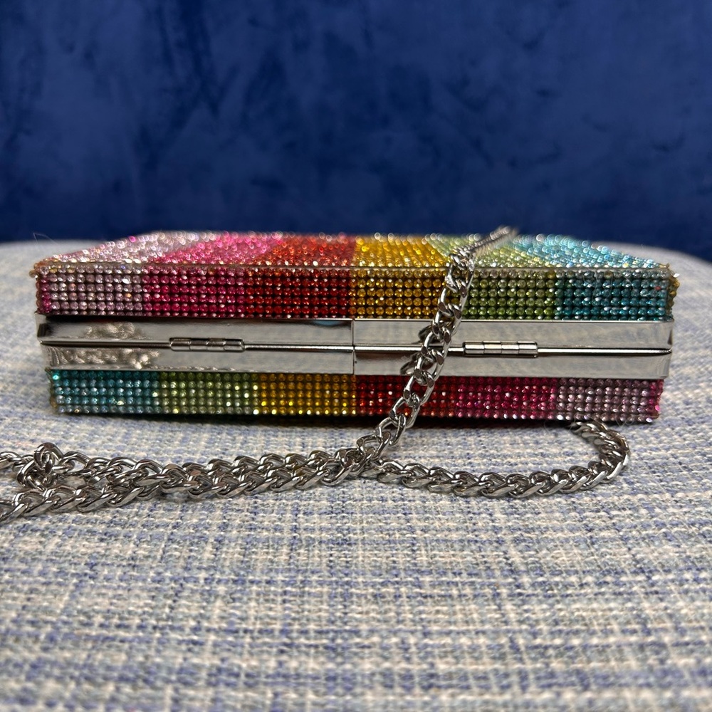 Zara Multicolor Rhinestone Clutch with Chain - Picture 4 of 5